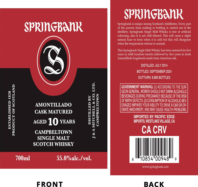 ウイスキー Springbank 10 Year Old Amontillado 700ml Springbank Amontillado Cask Matured 10 Year Old | LICQOR.COM